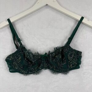 Victorias Secret Dream Angels Push Up Without Padding Bra 34C Green Gold Lace